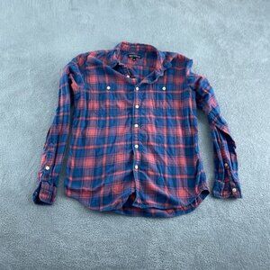 J.Crew Mercantile Mens Plaid Button-Up Shirt L Cotton Blue/Red Long 4834